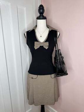 Vintage Morgan de Toi Y2K Sleeveless Bow Top and Plaid Skirt Set